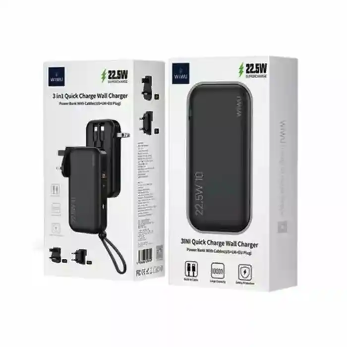 Wiwu 3 in 1 Quick wall charger & power bank 10000mah with cables